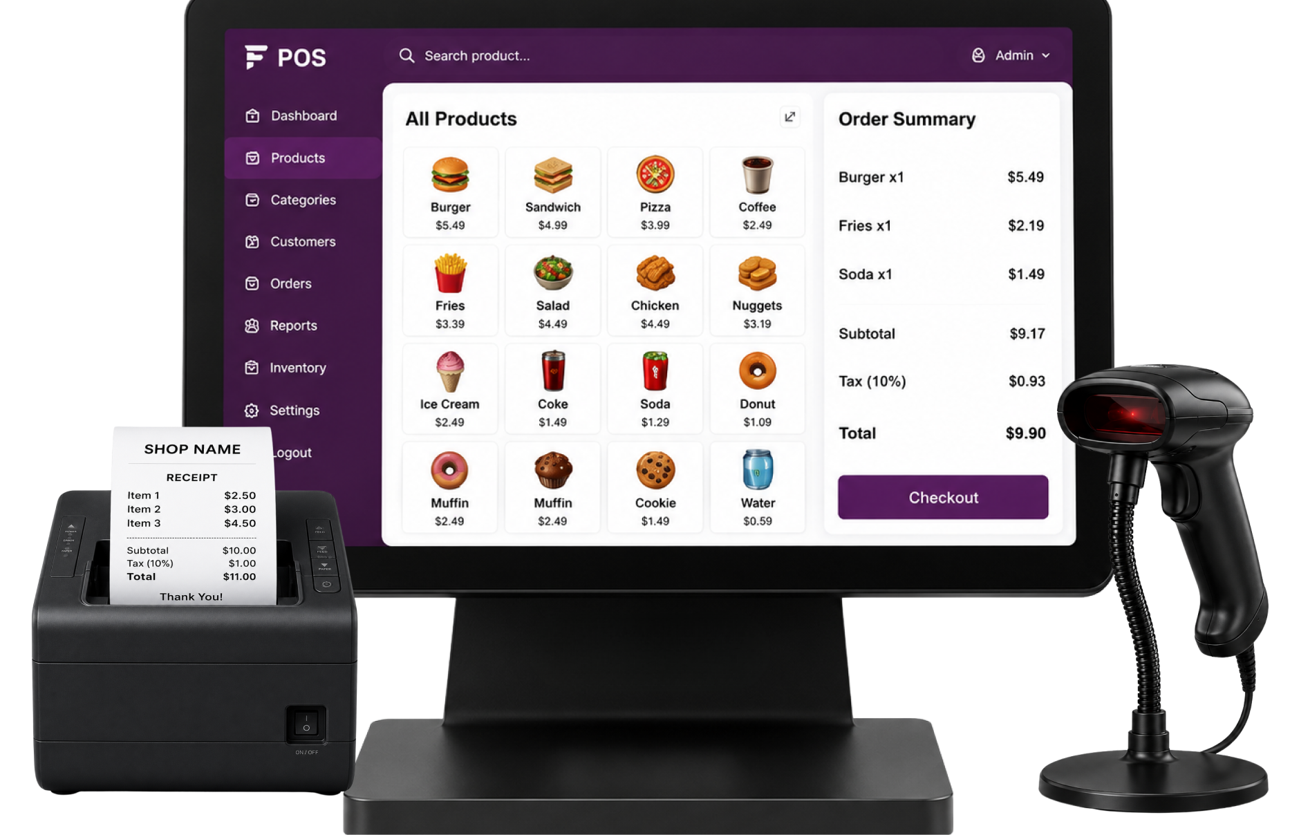 POS System with Printer and Scanner